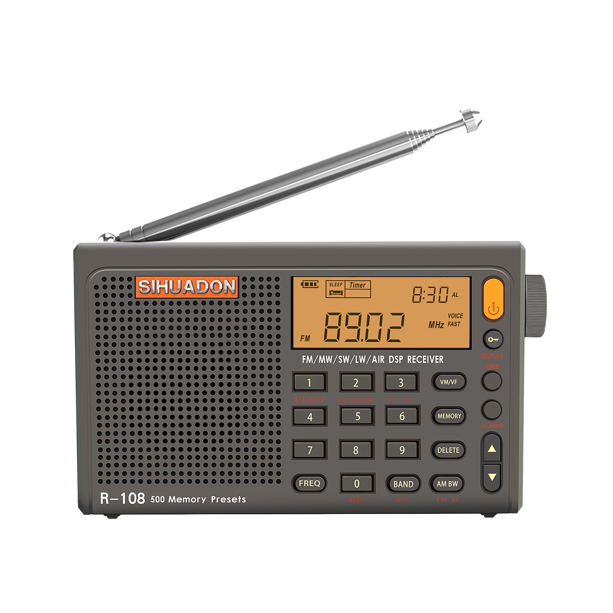 SIHUADON R-108 Radio FM Stereo Digital Portable Radio AM SW Air Radio Receiver Alarm Function Display Clock Temperature Speaker. 
