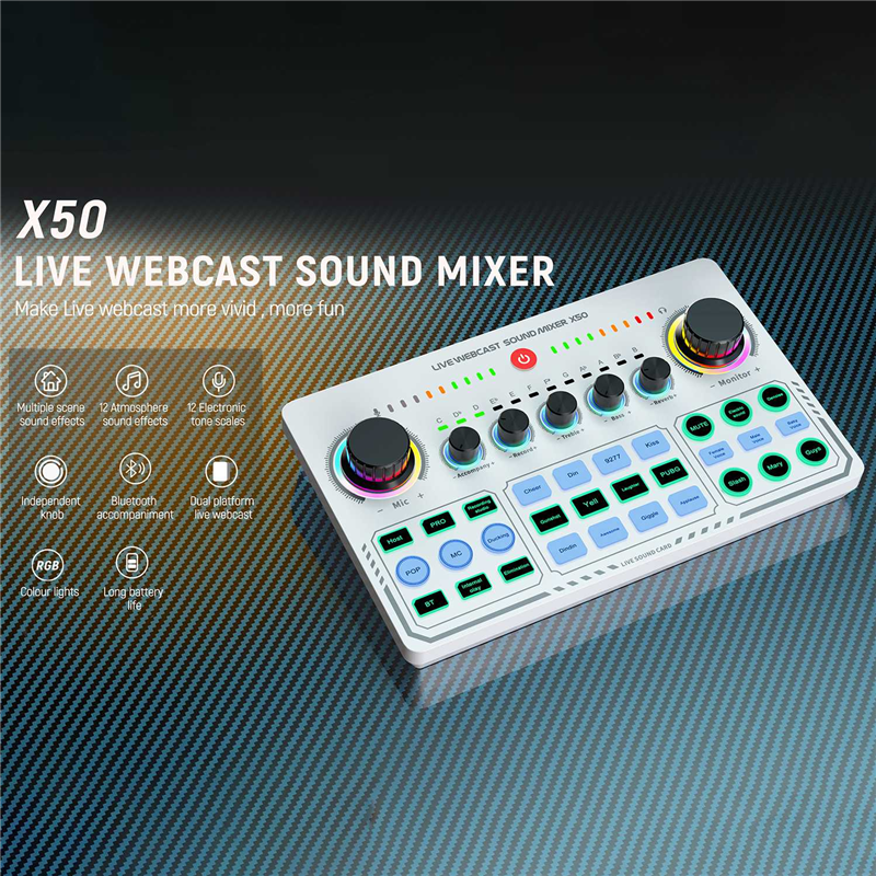 Professional Recording Sound Cards Studio Sound Card X50 Live Broadcast Audio Mixer Interface for Living Games. 