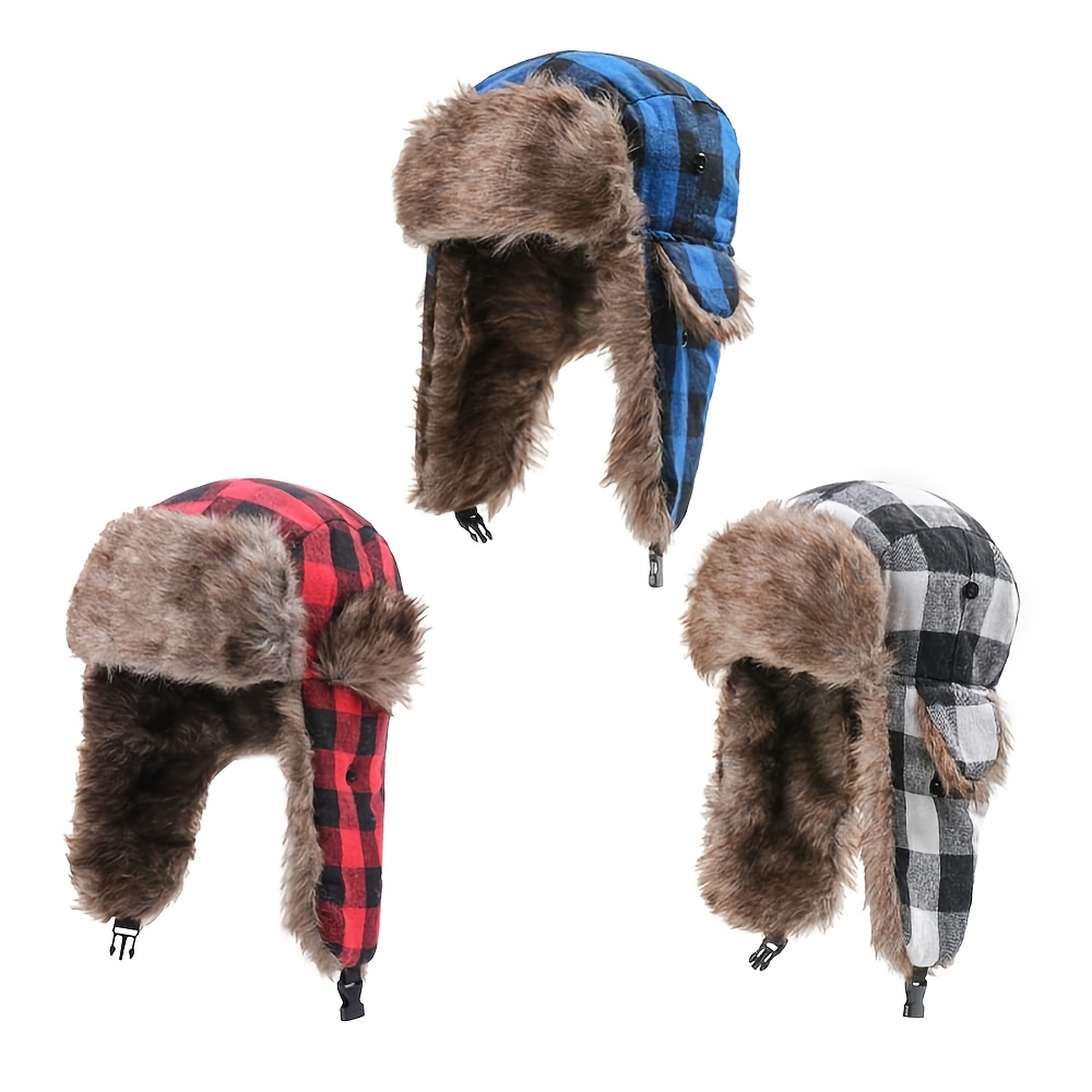 Stay Warm and Stylish with this Buffalo Plaid Ushanka Hat - Perfect for Men and Women in Winter!. 