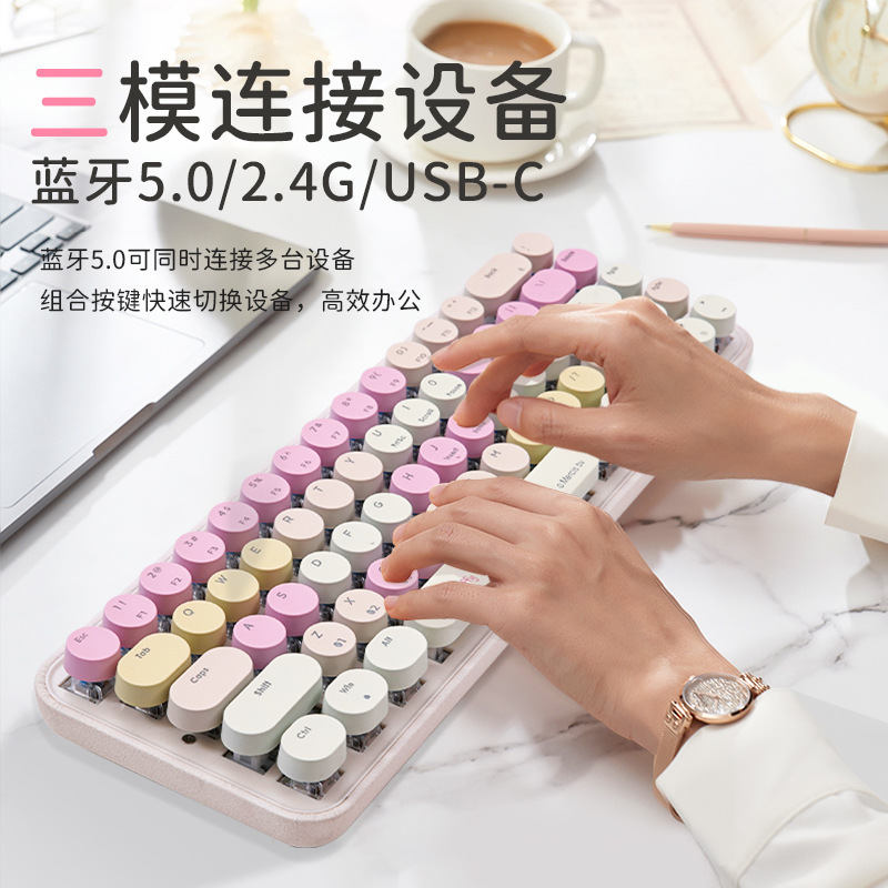 Miffy Miffy Wireless Bluetooth Mechanical Keyboard Retro Polka Dot Desktop Notebook Tri-mode Backlit Gaming Keyboard