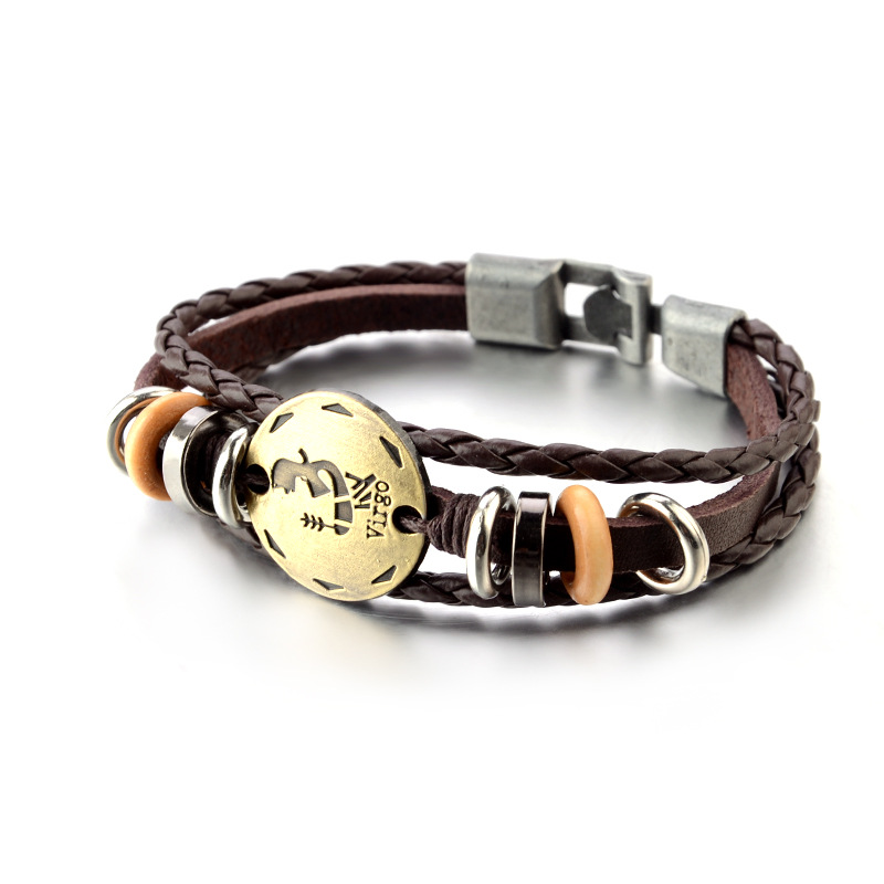 Twelve zodiac signs bracelet for men, Korean style, simple, student, girl, braided bracelet, European and American retro couple jewelry gift