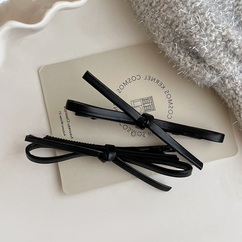 Korean Style Sweet Cool PU Bow Hair Clip Bowknot Duckbill Clip BB Clips Elegant Hair Tie Headwear Women Hair Styling Accessories Maoxiu