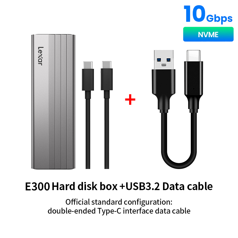 Lexar nvme case E300 USB 3.2 Gen 2 10Gbps Enclosure Aluminum Alloy Supports NVMe Dual Protocol,compatible with M and B+M. 