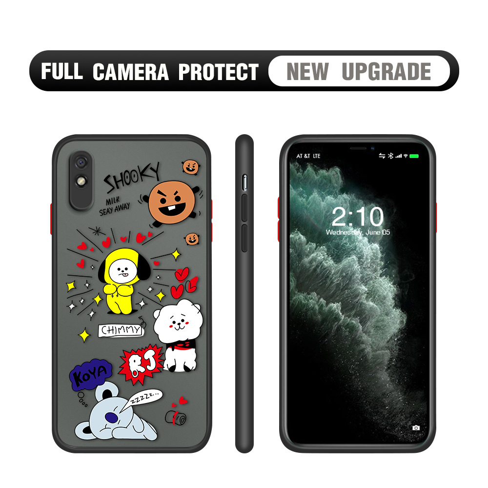 Hontinga for Redmi 9A Case Cute Cartoon Animals Camera Shockproof Protection Casing Edge Frosted Transparent Phone Cover