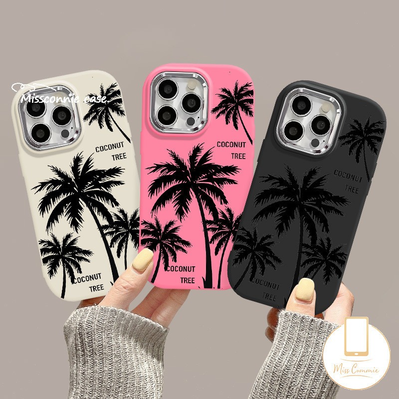 Art Sunset Coconut Tree Doodle Cover for Realme C67 C51 C17 5i C12 C15 C11 C35 Note 50 C21Y C55 C20A 8i 9i 5s C53 C25Y C25 C33 C20 5 C30 C21 6i 7i Narzo 50 Luxury Plating Lens Case. 
