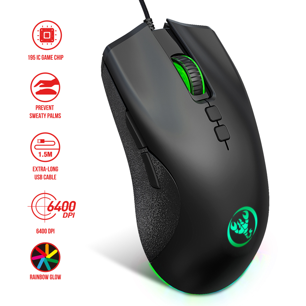 A883 Colorful Luminous 7D Gaming Mouse Gaming Wired Mouse 6400dpi Adjustable Support Macro Programming Gaming Mouse For PC. 