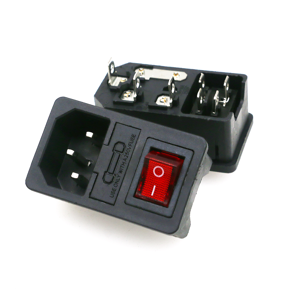 10A 250V Inlet Module Plug Fuse Switch Male Power Socket 4Pin + 3Pin IEC320 C14 For Arcade Game Vending Machine DIY Parts. 