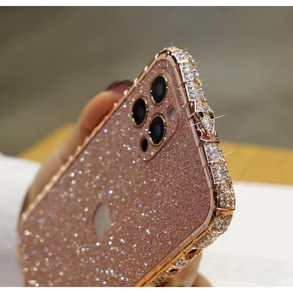 ON STOCK iPhone 13 pro max Bling Casing With Bling Back Sticker 12 mini 11 pro max xs max xr x 6 7 8 plus Luxury Swarovski Diamond Glitter Crystal Metal Frame Border Sequins Mobile Cell Phone Casing Cover Case Shell Cases With Back Bling Sticker