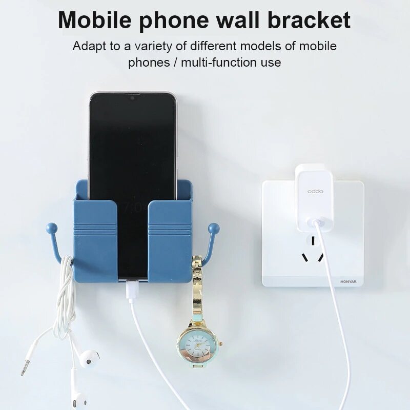 Charger Rack Shelf Phone Charging Holder Practical Home Wall Mount Mobile Multifunction Bracket Adhesive Universal Stand-1Pcs. 