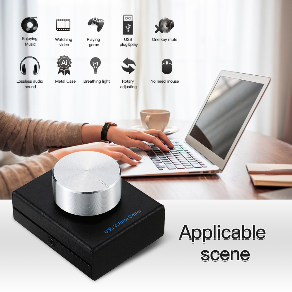 USB Volume Control Computer Speaker Audio Volume Controller Adjuster with One Key Mute Function. 