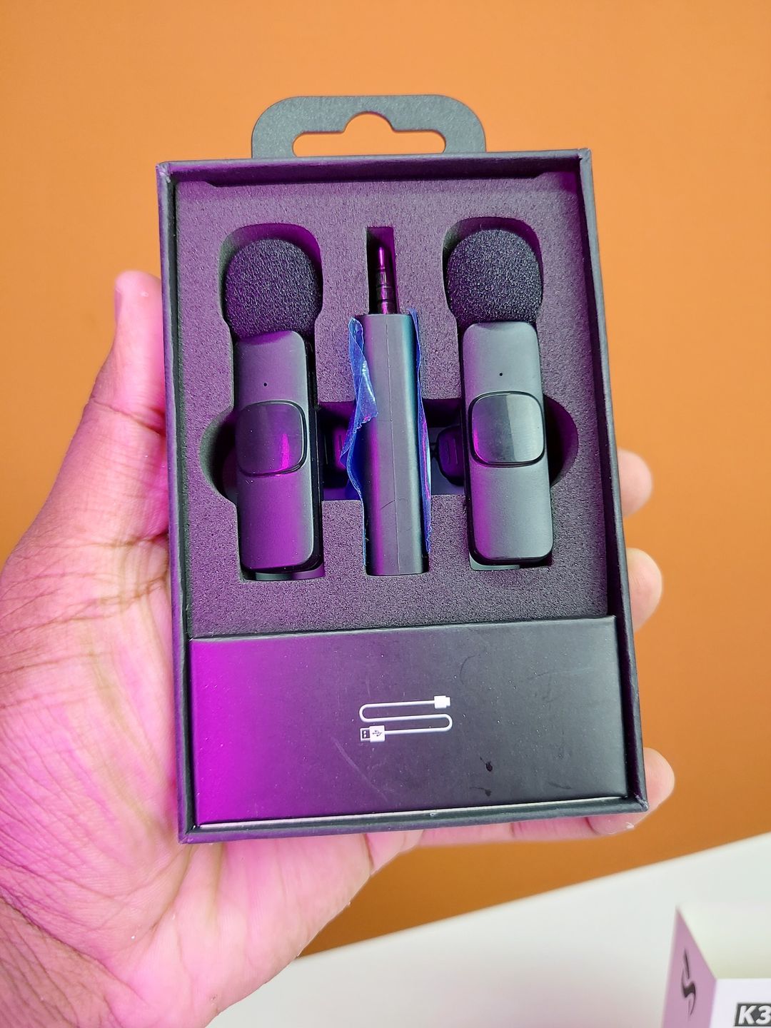 K35 Dual Wireless Microphone with Noise Cancelling, Omni-Directional, 3.5mm Receiver, 5 Hours Battery Life, Type-C Charging, Compatible with Cameras and Smartphones. 