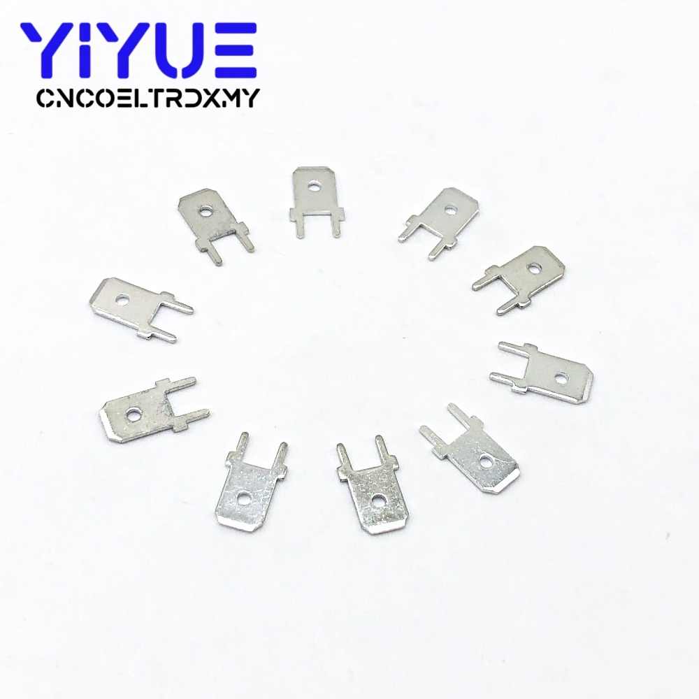 10Pcs- 6.3mm Metal Vertical Male Insulated Crimp Spade PCB Block Mount Disconnect Terminal Soldering Fasten Connector Inserts Plug Cables 2 Legs Welding. 