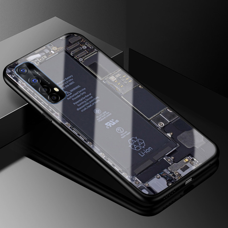 For Realme 7 Back Cover Version Theme Case Tempered Glass Protection shockproof Cover for Realme7 case Transparent Circuit Board Design Full Coverage Phone cases. 
