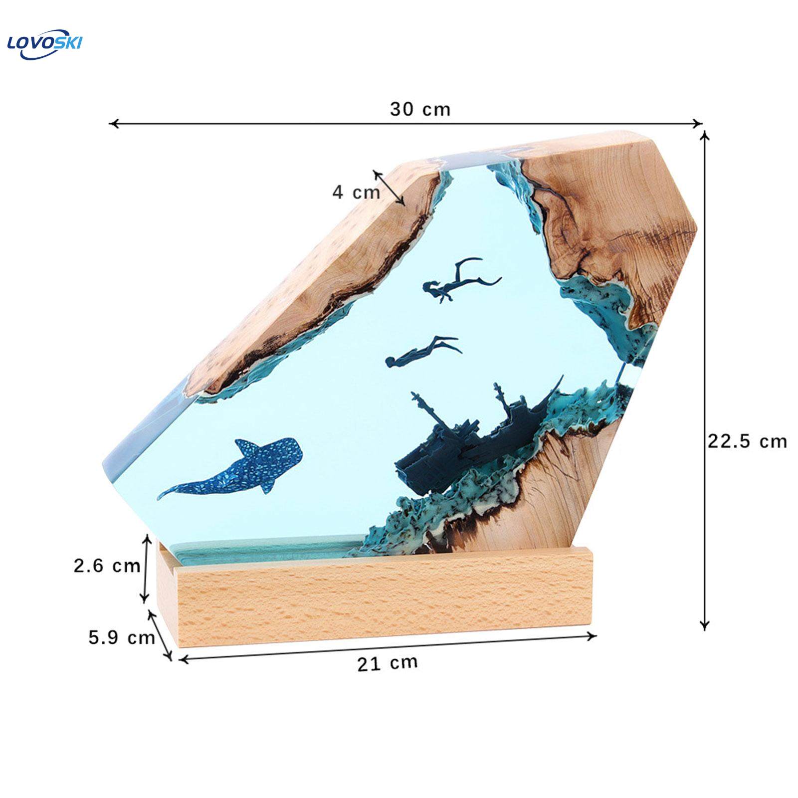 Epoxy Resin Desk Lamp Light Deep Diving Underwater Scene Decorative with USB. 