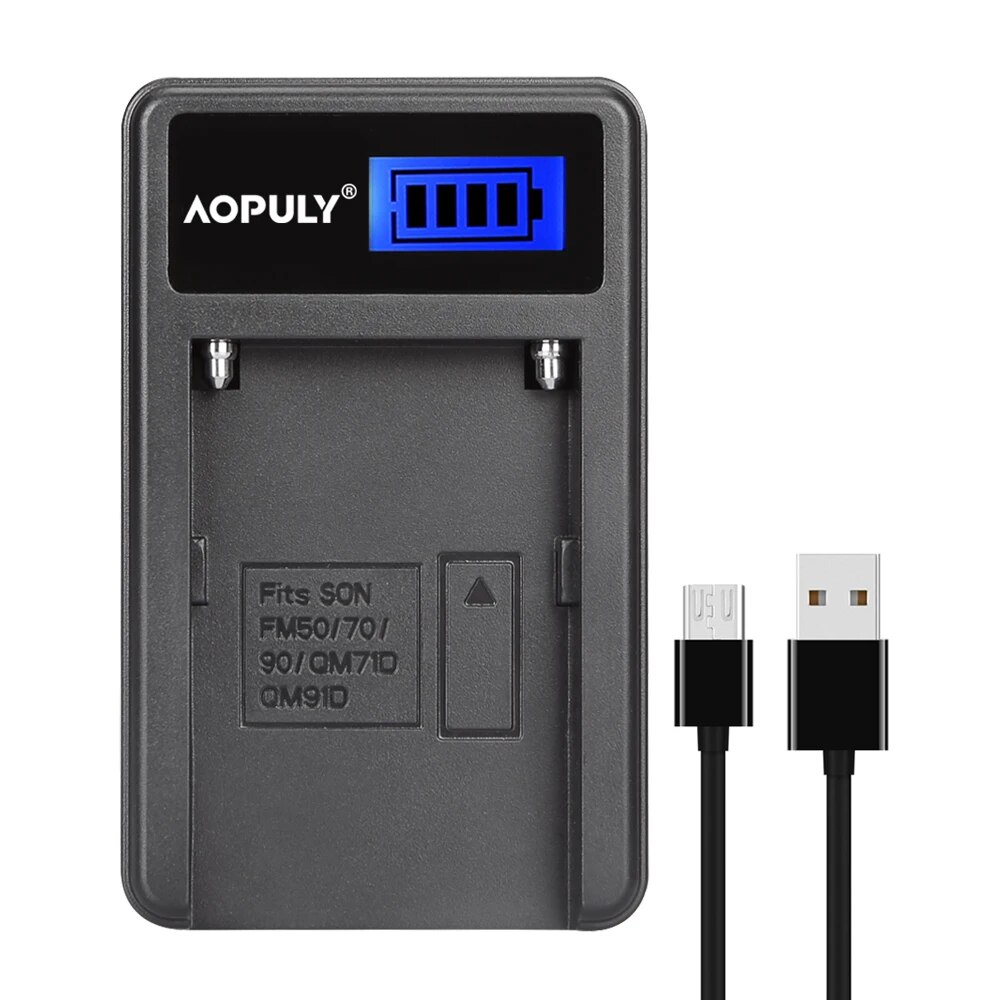 AOPULY Battery Charger NP-FM50 NP FM50 Camera Battery LCD USB Charger For Sony Alpha A100 DSLR-A100 A100K CCD-TRV408 DCR-PC105
