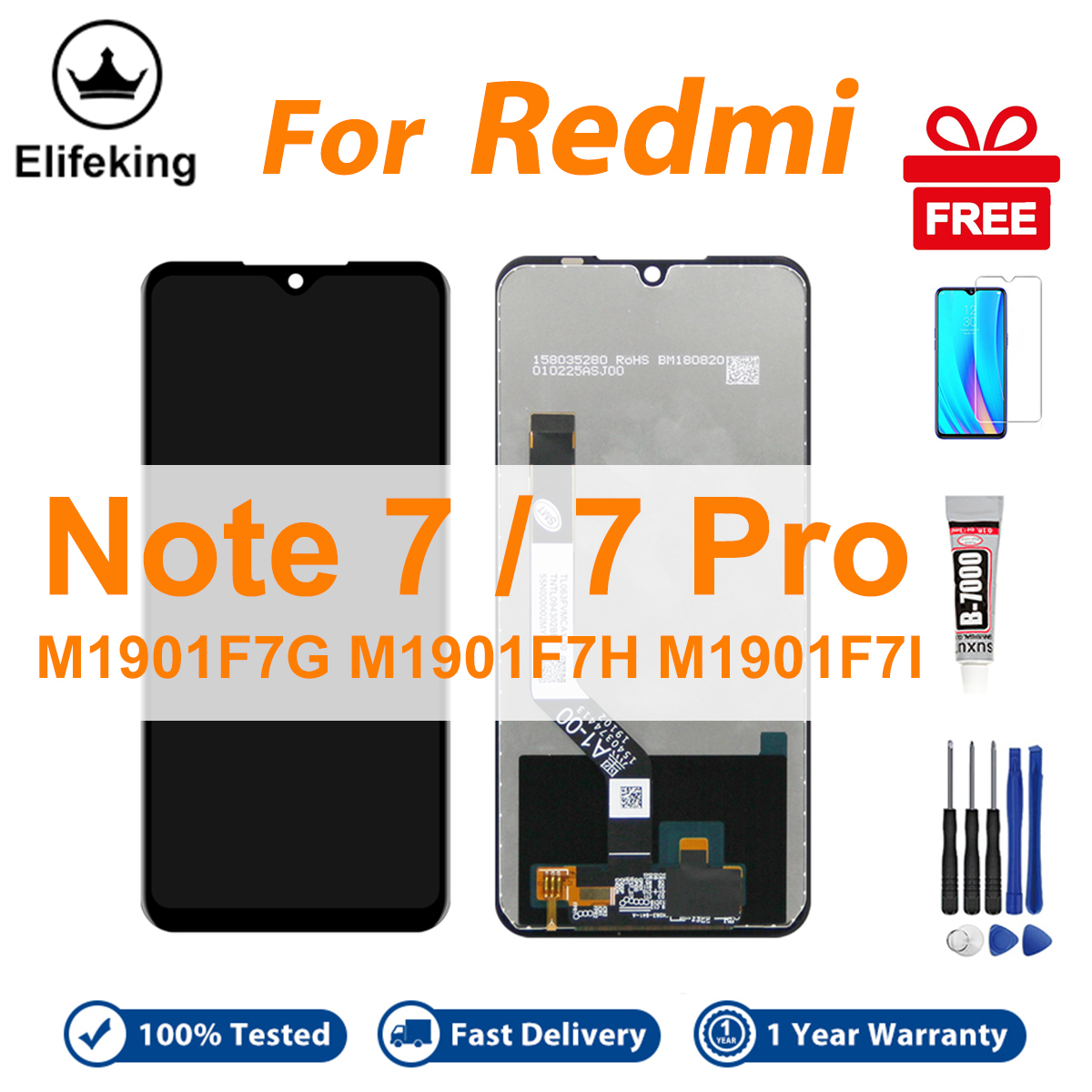 LCD No Frame For Xiaomi Redmi Note 7 Note 7 Pro Display Touch Screen Digitizer Assembly Replacement Parts M1901F7G
