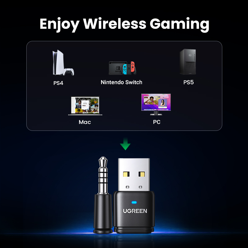 UGREEN USB Bluetooth 5.3 Transmitters APTX HD 3.5mm Audio Adapter Plug and Play for PS4 PS5 Switch Gaming Mac. 