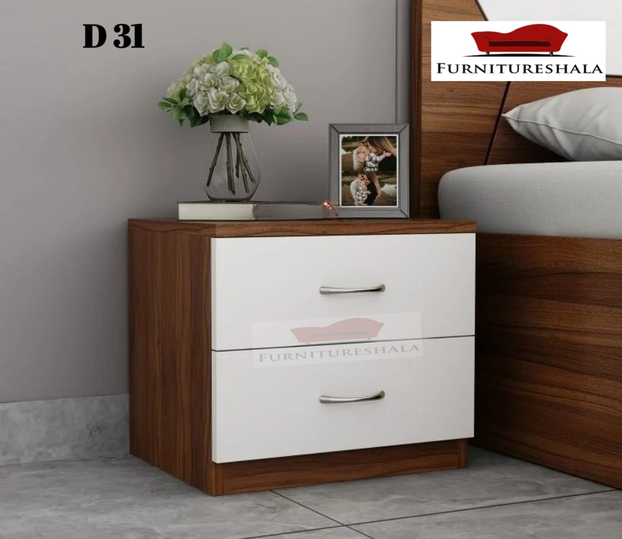 FurnitureShala Bed Side Table with 2 Drawers / 2-Drawer Bedside Table ...