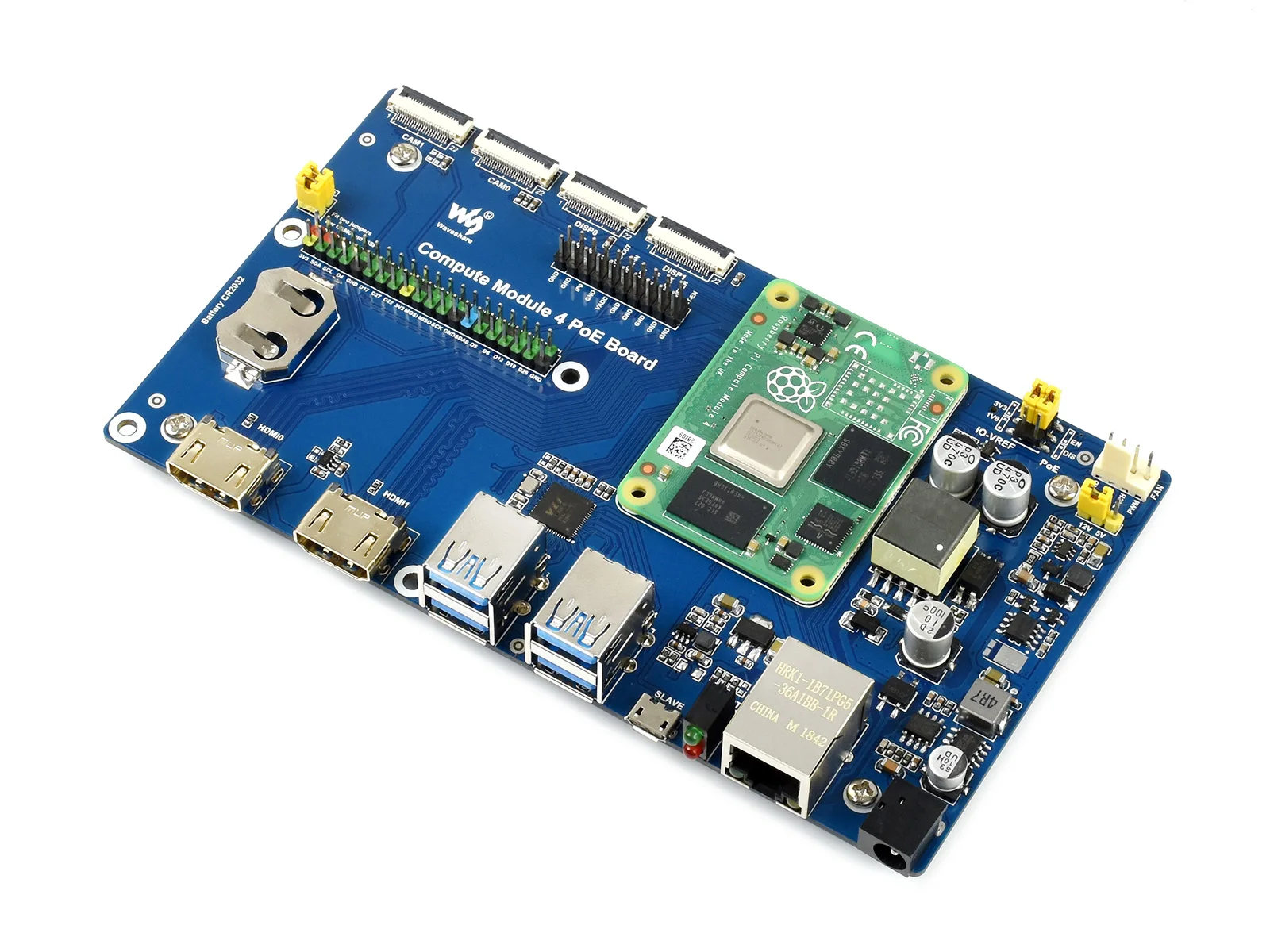 Waveshare Raspberry Pi Compute Module 4 IO Board With PoE Feature, For All Variants Of CM4, Gigabit Ethernet RJ45 with PoE. 