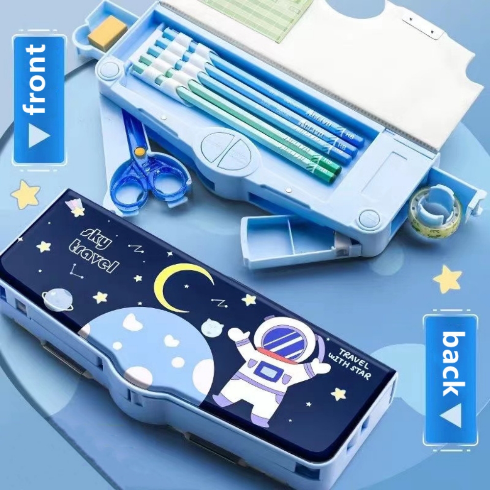 Mechanical Deformable cute pencil case with pen insert multifunctional key switch cartoon plastic school stationery storage box. 