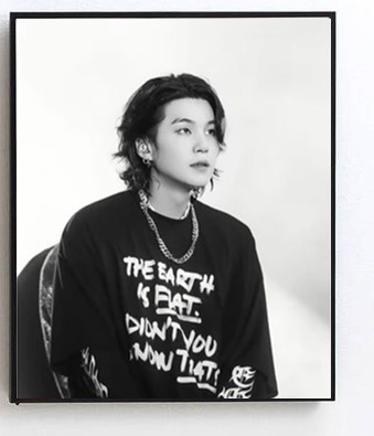 Bts Min Yoongi poster with frame for wall decor. 9x12 size available customize poster available. beautiful printed poster with frame and glass for wall.