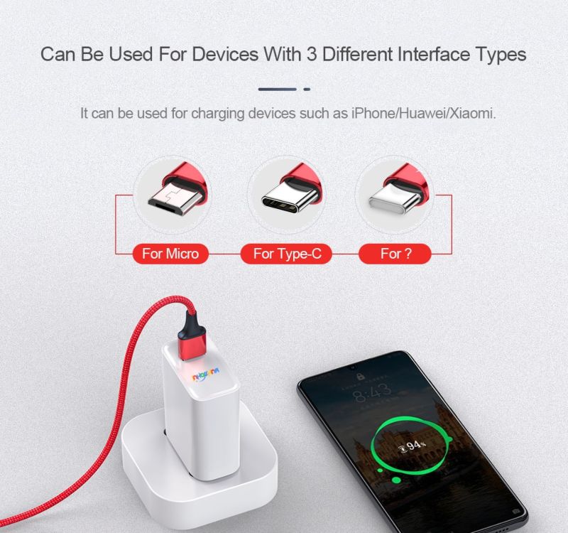1.2M 3 in 1 Nylon Braided 3A Fast Charging USB Cable for Micro USB/ Type-C/ Lightning Factory Sale Price - Multi Plug - Multi Plug. 