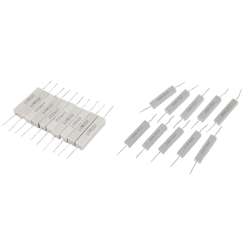 10 Pcs Wire Wound Ceramic Cement Resistor 2 Ohm 10W Watt & 10 Pcs Wirewound Ceramic Cement Resistor 1 Ohm 5% 10W Watt - White