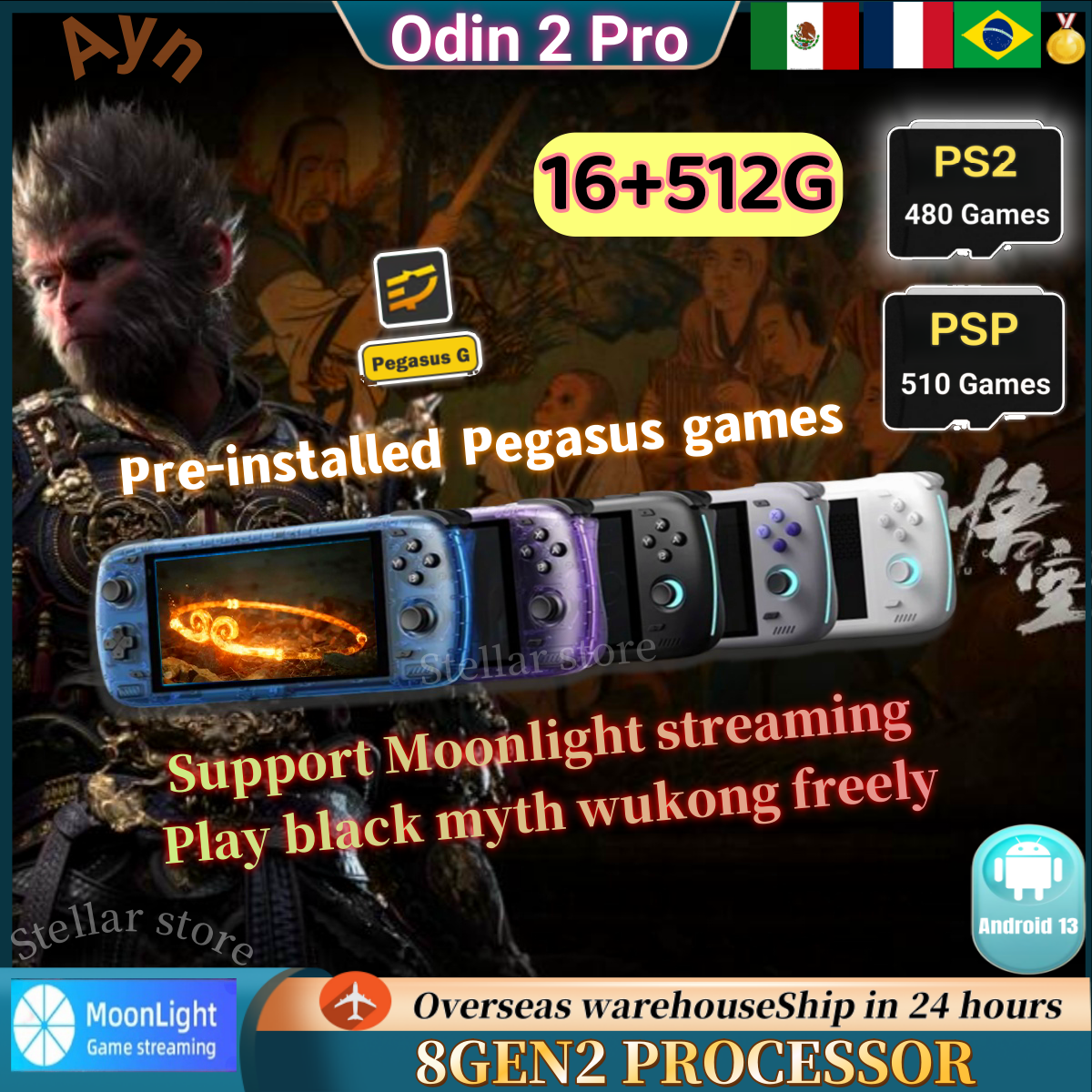 Ayn Odin 2 Pro Retro Handheld Game Console Video Player 6 Inch Touch Screen Android13 16G+512G Wifi Bluetooth HD PSP PS2 Gift