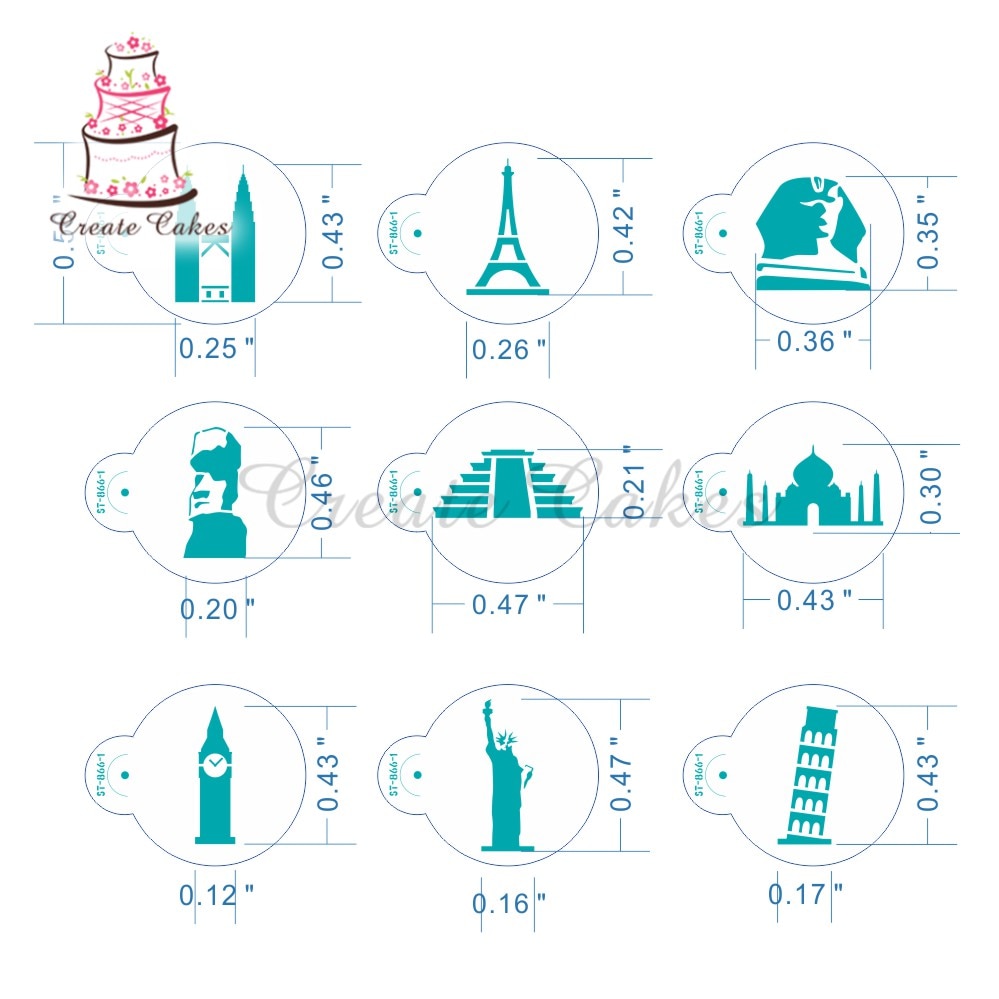 【happy one】Eiffel Tower Cookie& Decorative Stencils Petronas Twin Stencil for Cake Plastic Coffee Stencil ST-866. 