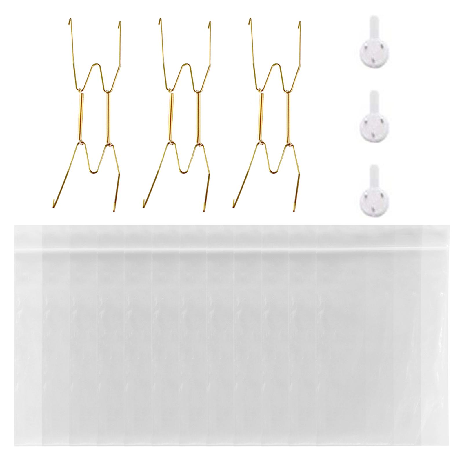 Rectangle Plate Hanger Adjustable Metal Plate Spring Hanger with Wall Mount Hook for Decorative Plates Invisible W-shape Design Clear Protector Metal Plate Hanger
