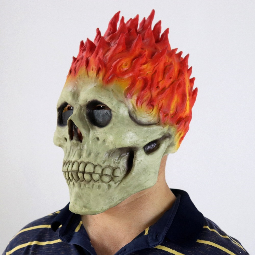 Bulex Halloween Ghost Rider Red Flame Skull Mask Horror Ghost Full Face Latex Masks Cosplay Costume Props. 