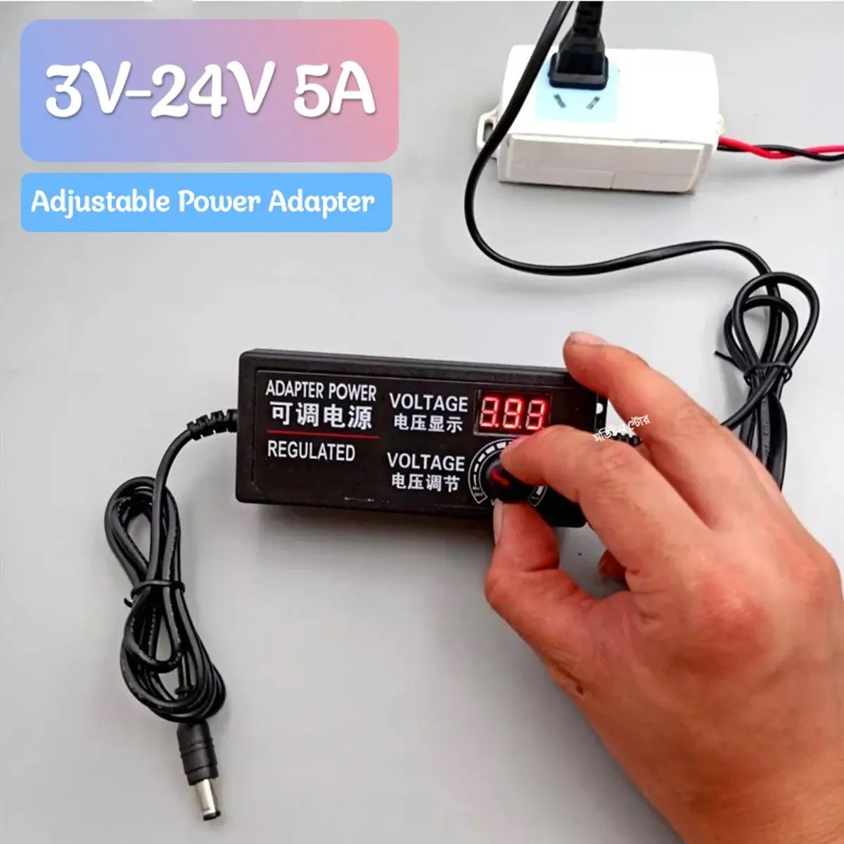 Adjustable DC 24V 3A Power Adapter with LED Voltmeter 775 Motor Power Supply AC 220V to DC 3V-24V Lighting Power Supply for LED Light RS775 775 DC Motor Audio Amplifier