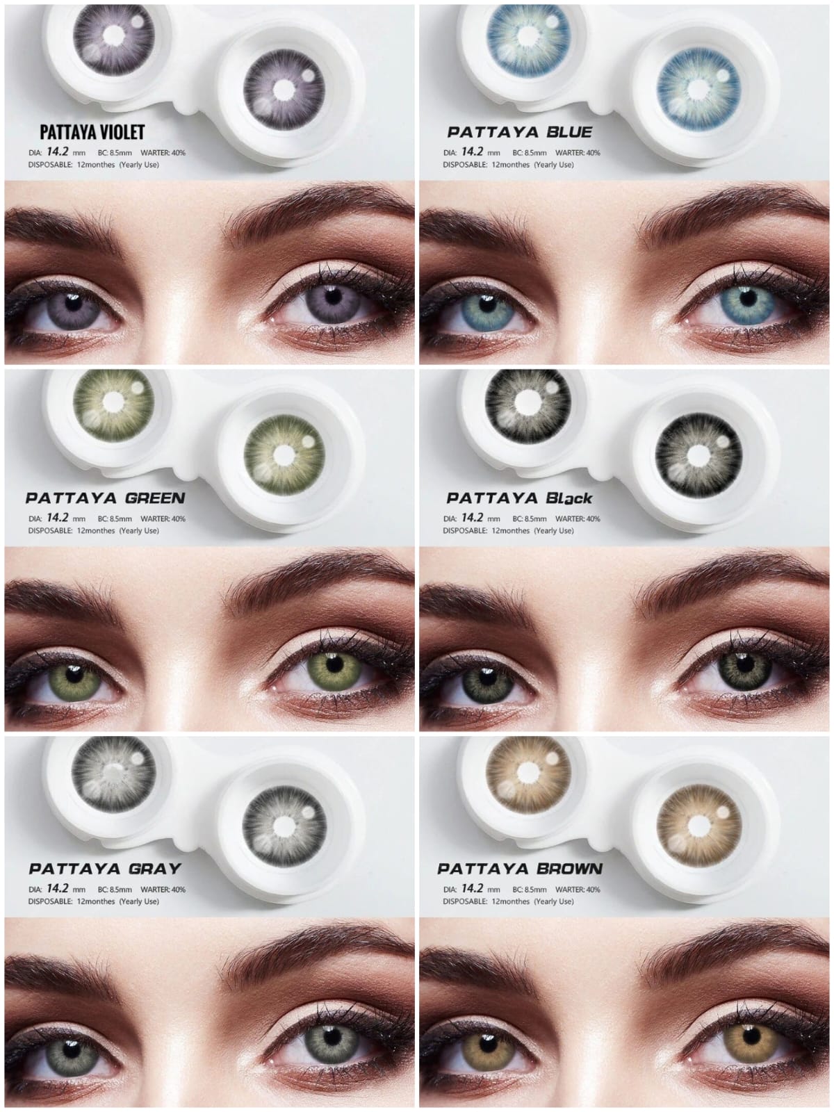 KSSEYE COLOR CONTACT LENSES with kit box & Solution 150ml FREE(full set) K94 Pattaya Gray || PATTAYA Series. 