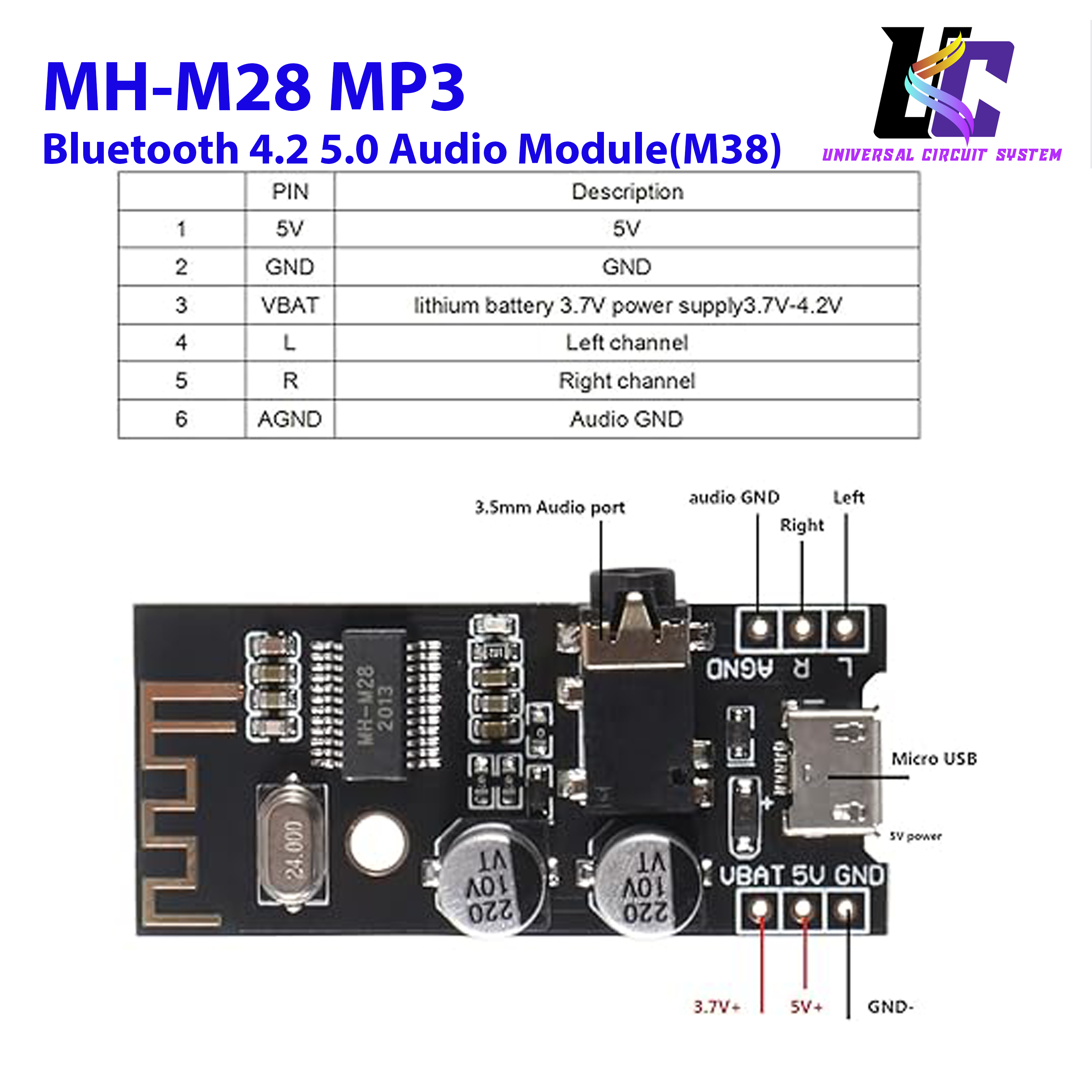 MH-M18/M28/M38 MP3 Decoder Board Bluetooth 4.2 5.0 Audio Module MP3 Receiver Board Wireless Stereo Sound Module (M38). 