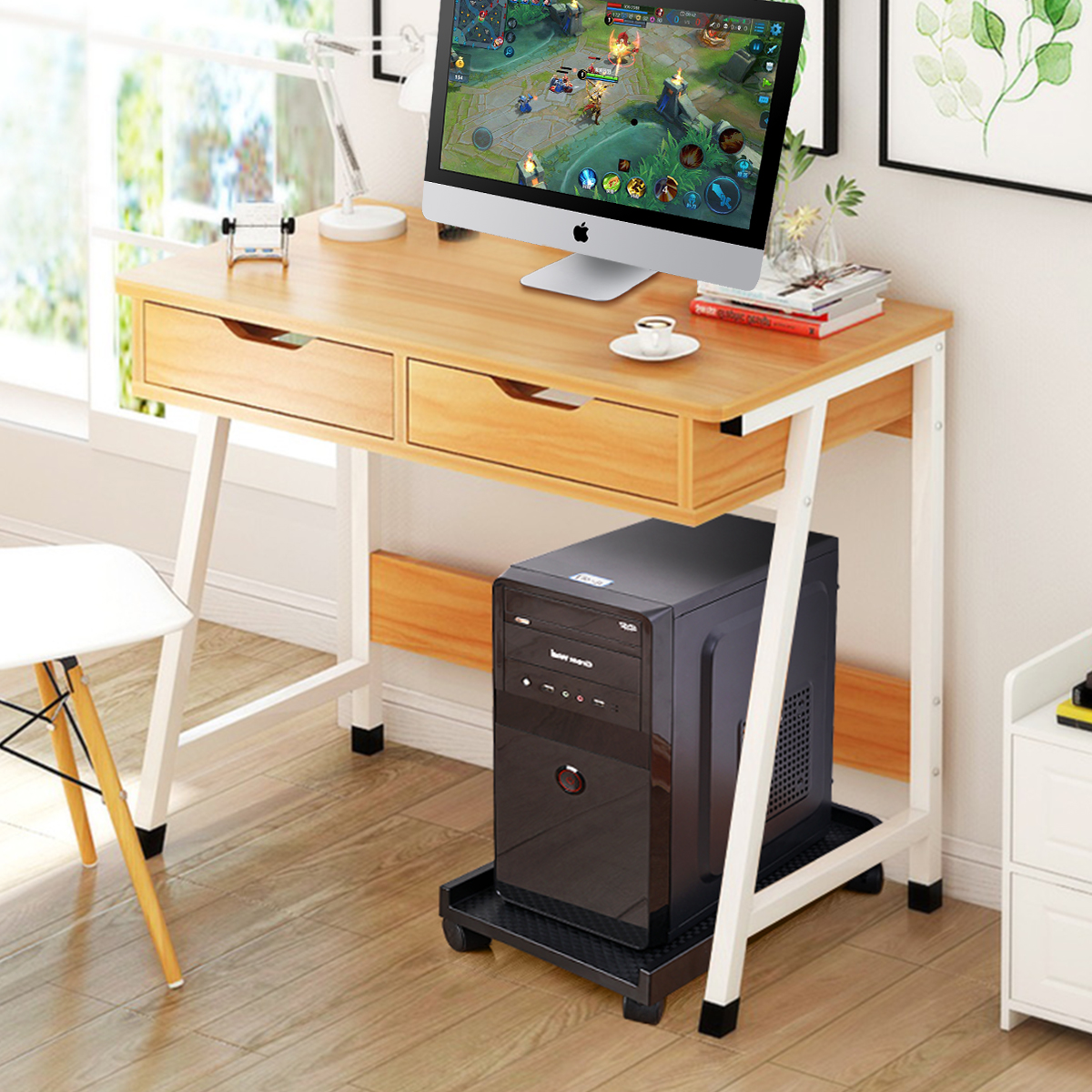 ORICO CPB2 Computer Tower Stand Mobile CPU Holder Desktop ATX-Case with 2 Locking Wheels and 2 Caster Wheels With Three Baffle Breacket for Gaming PC Case. 