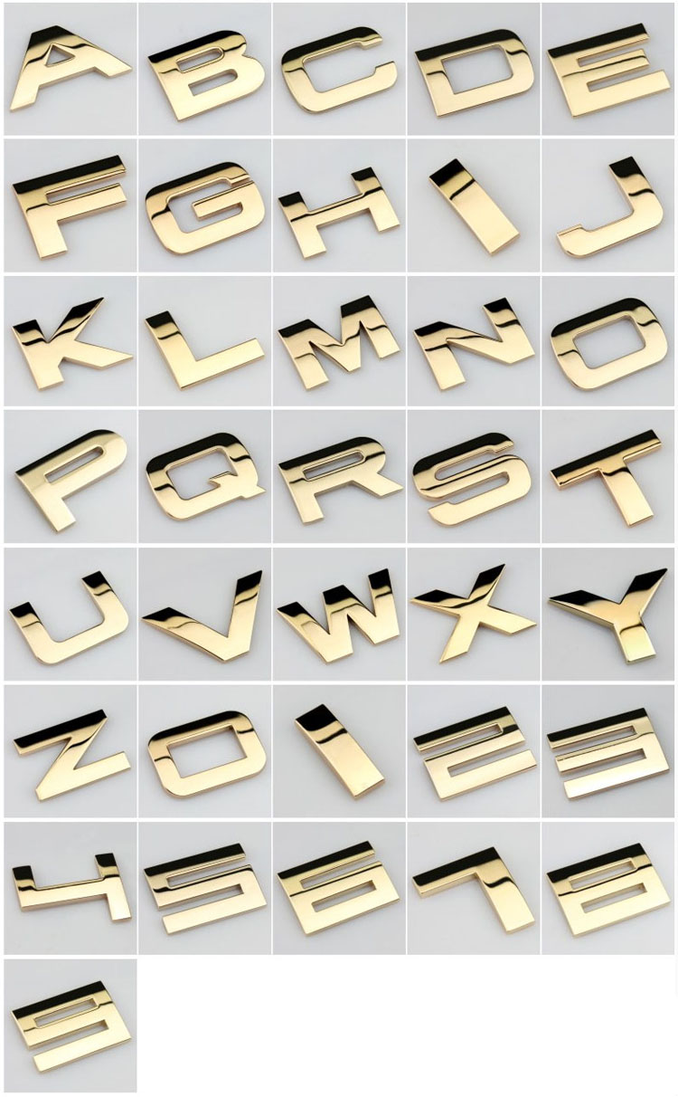 【DATA FROG Global MALL】Car Sticker Letter Alphabet Number 3D ARC Chrome Emblem 3cm Metal 3 Colors Motorcycle Car Accessories Decoration