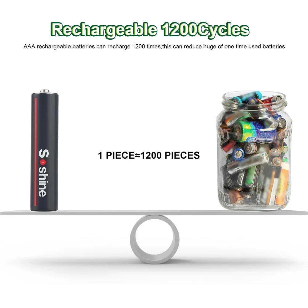 Soshine USB Li-ion AAA Rechargeable Battery Aaa 1.5V 600mWh Lithium Batteries with 4-in-1 USB Cable for Toys Camera Flashlight. 