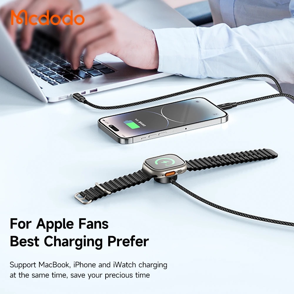 Mcdodo 100W Fast charege 3 in 1 Type-c to Type-c Lighting Apple Watch with iPhone15 14 13 12 11 Pro Max, Xiaomi, Huawei, Samsung. 