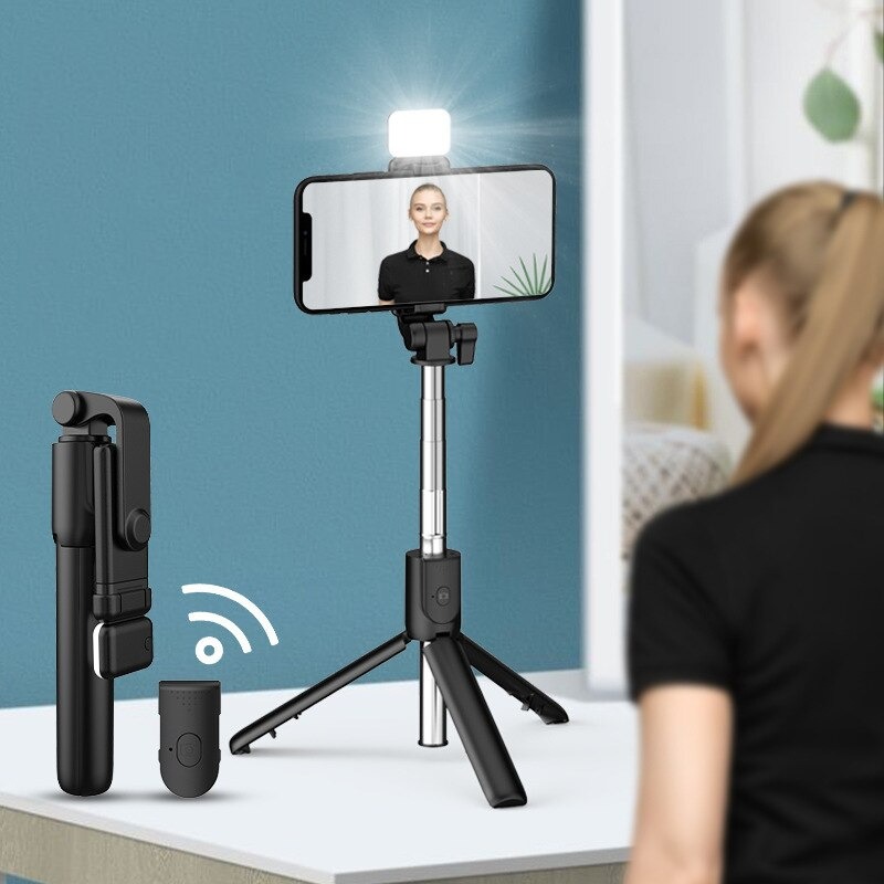 R1S 3 in 1 Bluetooth Remote Control Tripod with LED light  Selfie Stick