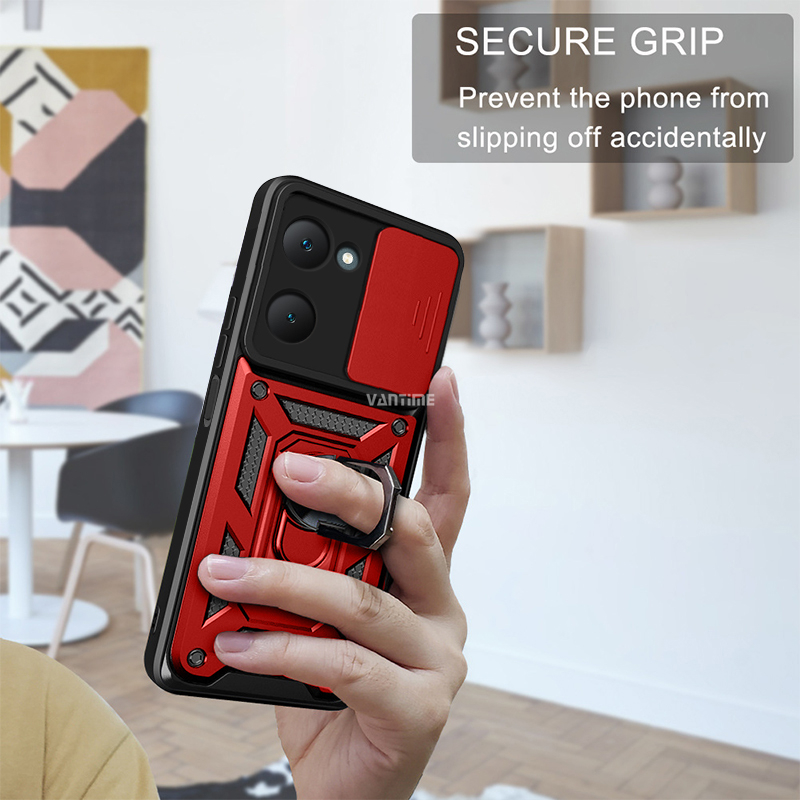 Vantime for vivo Y03 / Y03t / Y18 / Y18s / Y28s 4G 5G Case Hard Sliding Lens Protect Stand Holder Back Cover. 