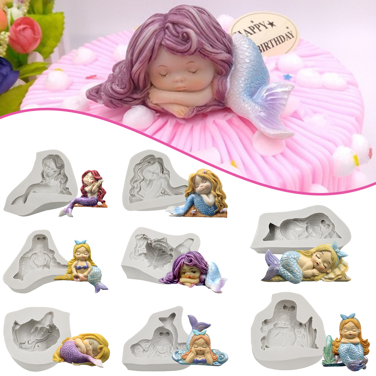 3D Mermaid Silicone Mold Fondant Mold Chocolate Mould for Decorating Cakes - HY-51. 