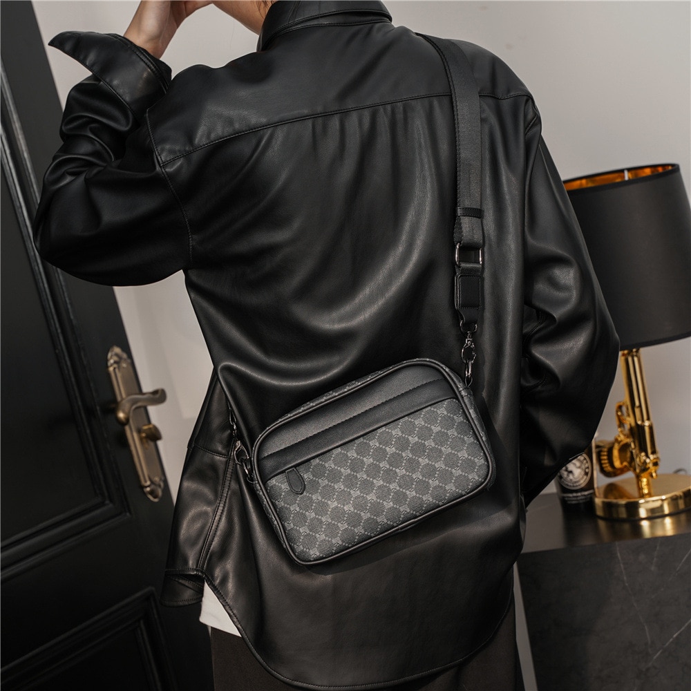 Men Shoulder Crossbody Bag Fashion Luxury Plaid Designer Leather Small Square Bag Male Business Travel Messenger Bags Handbag Daraz .bd