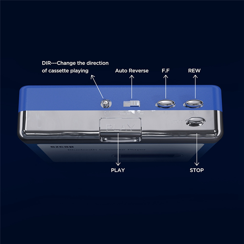 Portable Bluetooth Bluetooth Cassette Player Cassette Transmitter Player Tape Player White & Blue ABS+Metal Convert to MP3 Converter. 