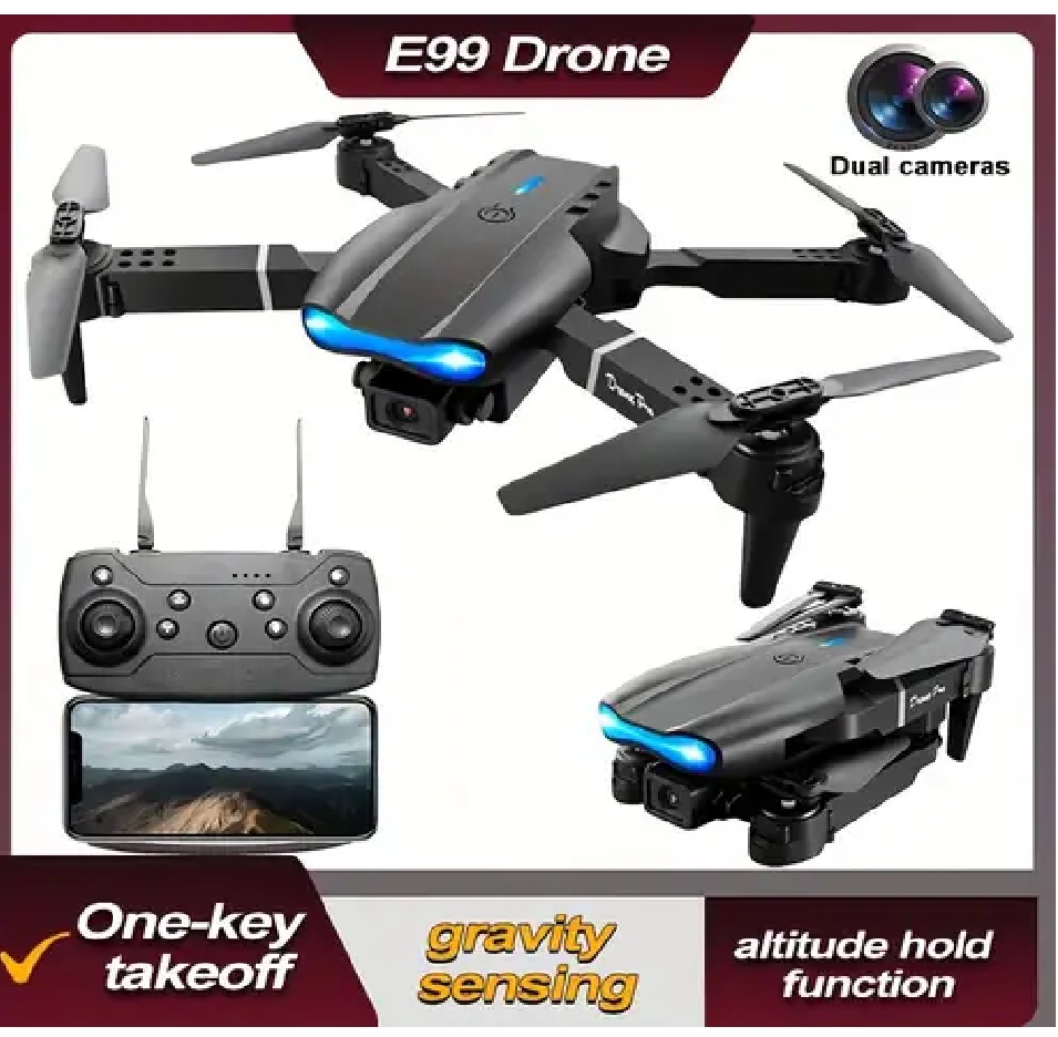 E88 Pro Wifi FPV Double Camera Drone Update V.2 2024, Drones Camera Quadcopter With Double Battery & Bag.