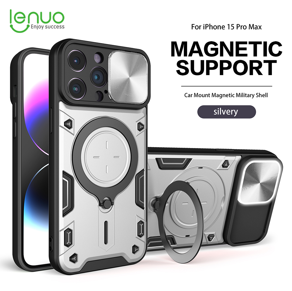 Lenuo Case For Apple iPhone 15 Pro Max Cover Camera Protection With Circular Support Black Cover