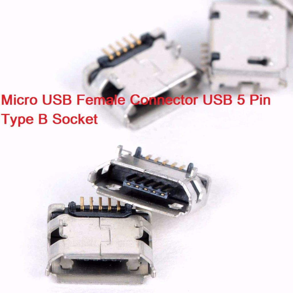 5Pcs-5 Pin Micro USB Female Connector USB DIP 5 Pin Type B Socket Adapter Solder Port Soldering Repair Parts Panel Mount For Mobile Phone Charger Cables. 