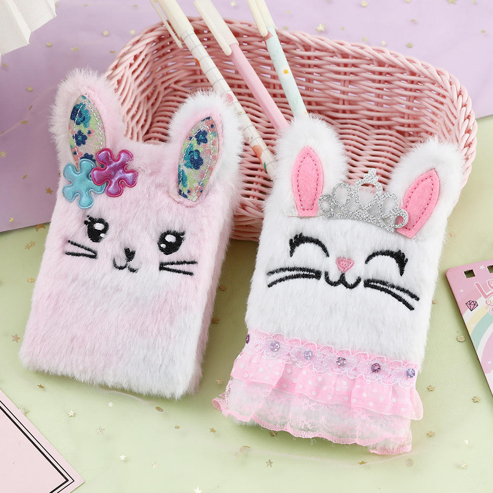 Kawaii design Bunny plush diary Decorative packaging Compact size Cartoon notebook Multiple colors Soft material Portable notepad for School Office Daily planning Writing journal Gift idea. 