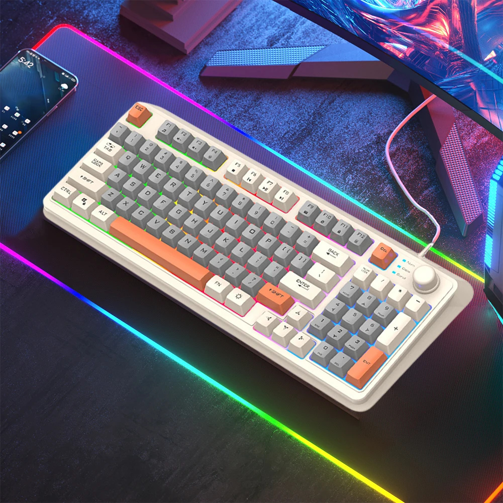 K82 Gaming Keyboard 94 Keys Portable Wired Office Keyboard With Colorful RGB Backlight Mechanical Ultra Silence Keyboard Comfortable Typing Experience For Laptop PC Computer. 