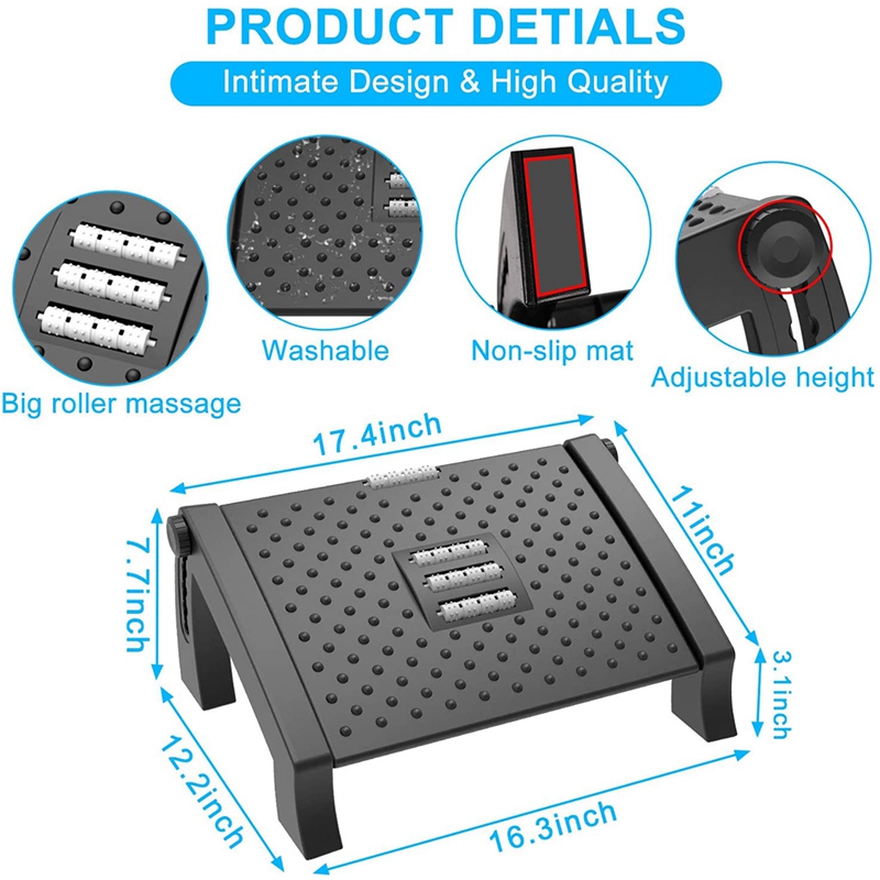 Adjustable FootRest, Desk Footrest with Massage Function, NonSlip Foot