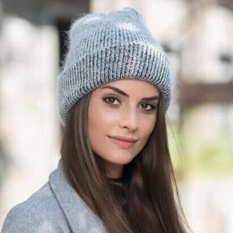 【happy one】Winter for Women Rabbit Cashmere Beanies Warm Vogue Ladies Hat Female Beanie Hats. 